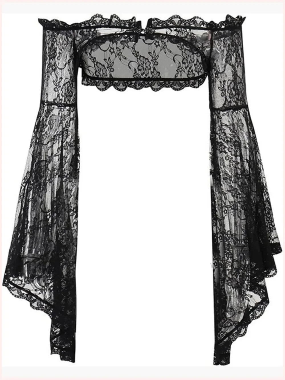 Sheer Mesh Bell Sleeve Crop Top Bolero Shrug - Picture 1 of 6